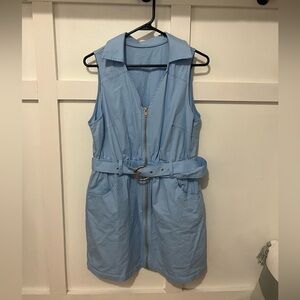 Light Blue Sleeveless Zip-Up Dress